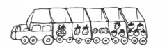教师为小班幼儿制作了一列“小火车”(见下图)，在每节车厢上分别贴了不同品种与数量的“水果”标签，要求幼儿能按标签投放“水果”。